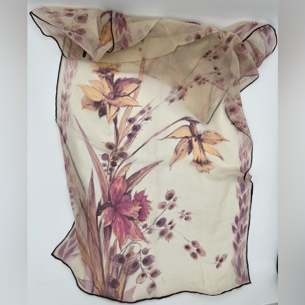 Vintage Sheer Spring Floral Daffodil Flower Floral Rectangle Scarf